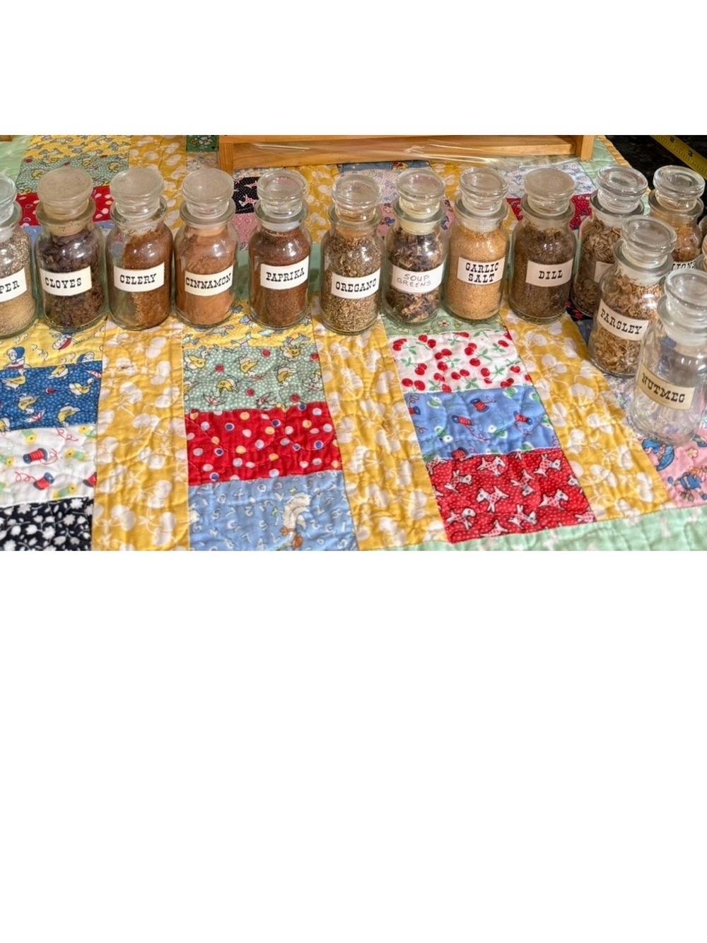 18 Vintage J. Wagner Apothecary Spice Jars - Clear Glass with Labels